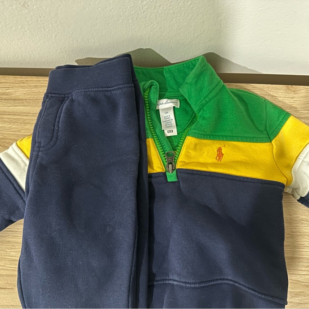 Ralph Lauren Navy, Green & Yellow Kids Sweatpants and Zip Pullover